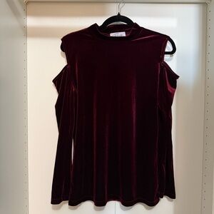 Fringe Studio Velvet Cold Shoulder Top in Rich Burgundy